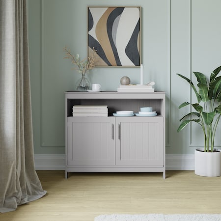 Flash Furniture Mayfield 40in. Buffet and Sideboard w/Double Door Storage Cabinet and Open Storage Shelf in Gray NAN-F-HY-B23108-GRY-GG